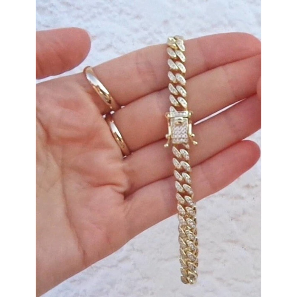 Icy Cuban Curb Pave CZ Bracelet, Gold Miami Bracelet Real Gold Plated 925 Silver